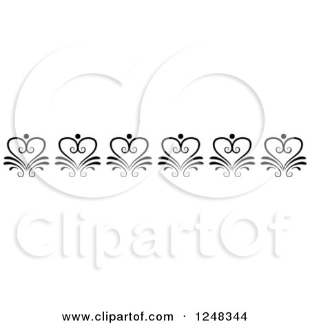 Clipart of a Vintage Black and White Floral Heart Border - Royalty Free Vector Illustration by BNP Design Studio