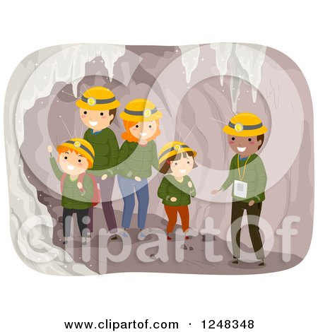 Clipart of a Family and Guide Taking a Cave Tour - Royalty Free Vector Illustration by BNP Design Studio