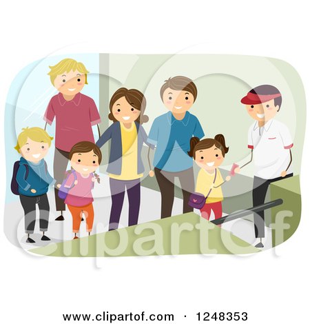 Clipart of a Happy Family at the Ticket Line - Royalty Free Vector Illustration by BNP Design Studio