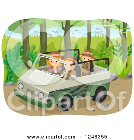 Clipart of a Caucasian Family Driving a Truck on a Safari Tour - Royalty Free Vector Illustration by BNP Design Studio