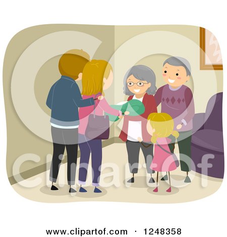 Clipart of Grandparents Visiting Their Family and Newborn Baby - Royalty Free Vector Illustration by BNP Design Studio
