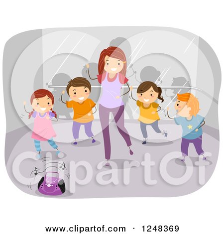 Clipart of a Woman Instructing Children in a Dance Calss - Royalty Free Vector Illustration by BNP Design Studio