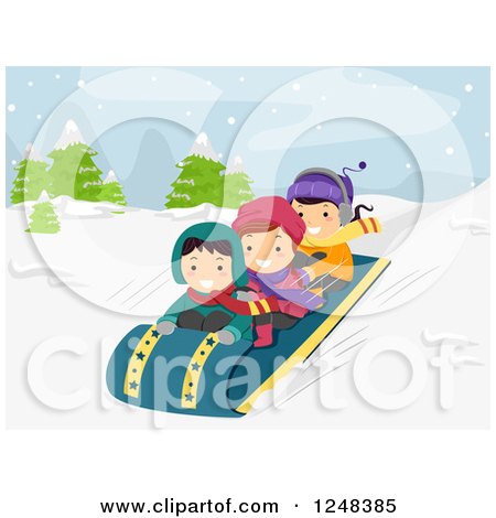 Clipart of Children Sledding in the Snow - Royalty Free Vector Illustration by BNP Design Studio