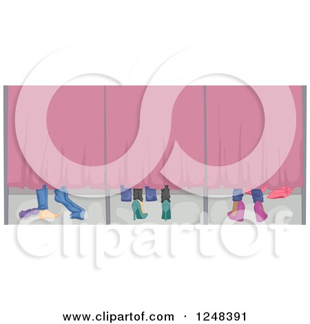 Clipart of Feet of Girls Trying on Clothes in a Fitting Room - Royalty Free Vector Illustration by BNP Design Studio