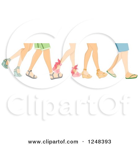 Clipart of Legs of Walking People in Summer Footwear - Royalty Free Vector Illustration by BNP Design Studio
