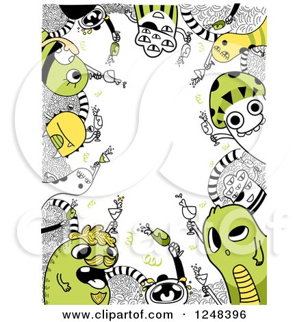Clipart of a Doodle Monster Border in Green and Black and White - Royalty Free Vector Illustration by BNP Design Studio