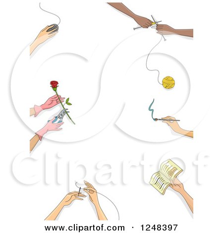 Clipart of a Border of Hands Doing Gardening Sewing Painting and Other Hobbies - Royalty Free Vector Illustration by BNP Design Studio