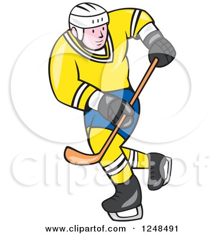 Cartoon Male Hockey Player in Blue and Yellow Posters, Art Prints by