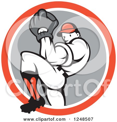 Clipart of a Cartoon Baseball Player Pitching in a Circle - Royalty Free Vector Illustration by patrimonio