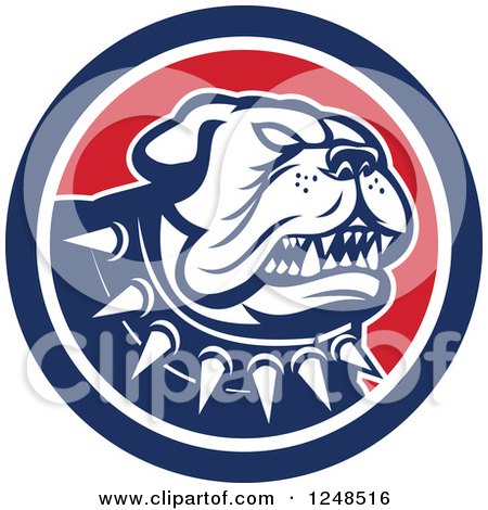 Clipart of a Retro Blue and White Bulldog with a Spiked Collar in a ...