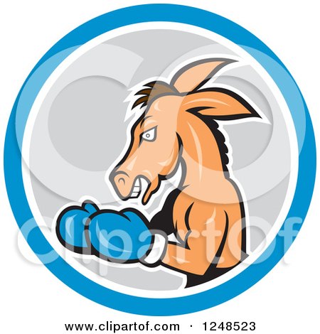 Clipart of a Cartoon Democratic Donkey Boxing in a Circle - Royalty Free Vector Illustration by patrimonio