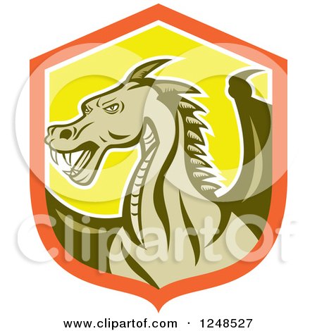 Clipart of a Green Dragon in a Shield - Royalty Free Vector Illustration by patrimonio