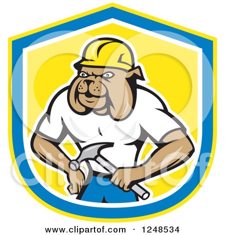 Clipart of a Construction Worker Bulldog in a Shield - Royalty Free Vector Illustration by patrimonio