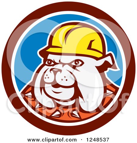 Clipart of a Construction Worker Bulldog in a Circle - Royalty Free Vector Illustration by patrimonio