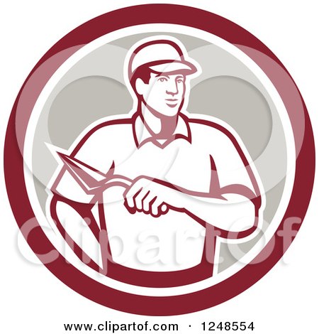 Clipart of a Retro Mason Worker with a Trowel in a Circle - Royalty Free Vector Illustration by patrimonio