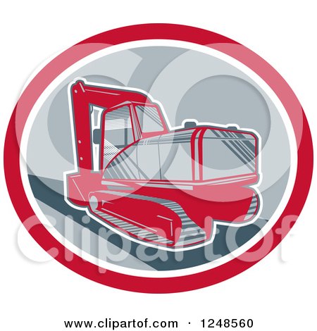Clipart of a Retro Mechanical Digger in an Oval - Royalty Free Vector Illustration by patrimonio