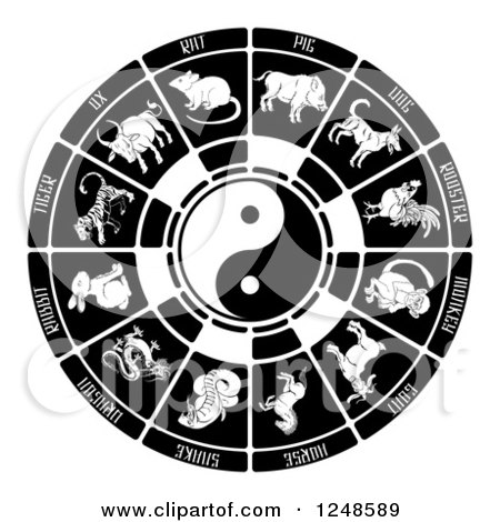 Clipart of a Black and White Chinese Zodiac Yin Yang - Royalty Free Vector Illustration by AtStockIllustration