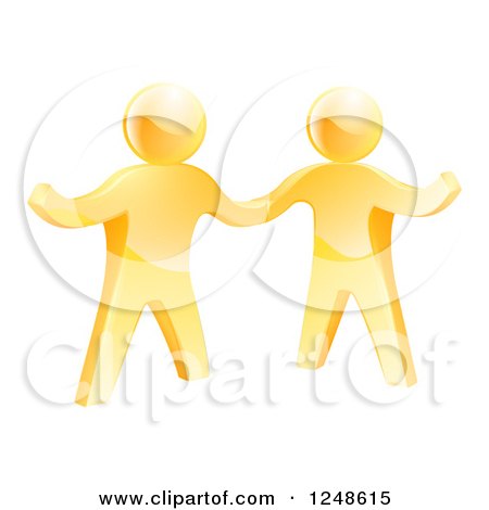 Two 3d Gold Men Shaking Hands and One Gesturing Posters, Art Prints