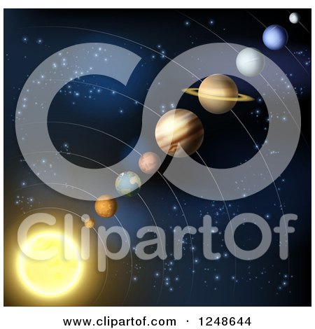 Clipart of a Solar System Layout of Planets in Outer Space - Royalty Free Vector Illustration by AtStockIllustration