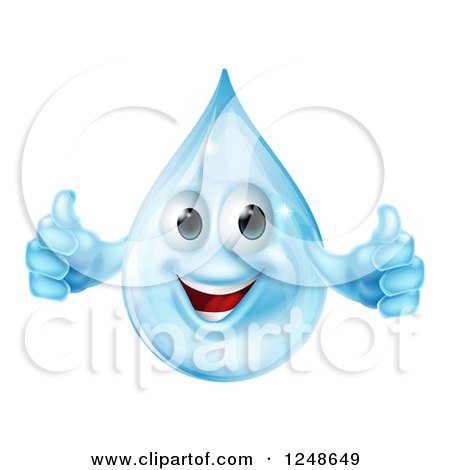 Clipart of a 3d Blue Water Drop Character Holding Two Thumbs up - Royalty Free Vector Illustration by AtStockIllustration