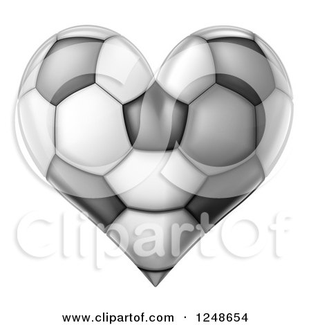 Clipart of a Grayscale Heart Shaped Soccer Ball - Royalty Free Vector Illustration by AtStockIllustration