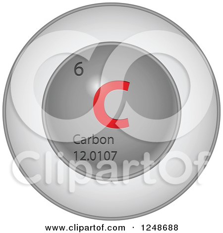 Clipart of a 3d Round Red and Silver Carbon Chemical Element Icon - Royalty Free Vector Illustration by Andrei Marincas
