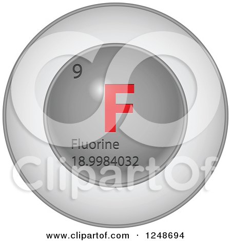 Clipart of a 3d Round Red and Silver Flourine Chemical Element Icon - Royalty Free Vector Illustration by Andrei Marincas