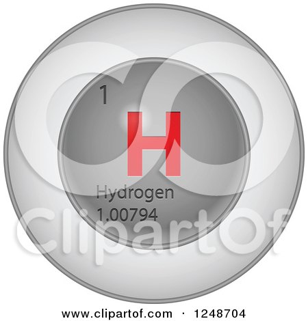 Clipart of a 3d Round Red and Silver Hydrogen Chemical Element Icon - Royalty Free Vector Illustration by Andrei Marincas