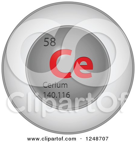 Clipart of a 3d Round Red and Silver Cerium Chemical Element Icon - Royalty Free Vector Illustration by Andrei Marincas