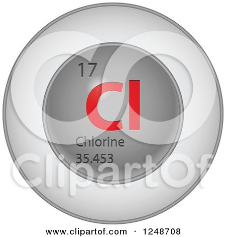 Clipart of a 3d Round Red and Silver Chlorine Chemical Element Icon - Royalty Free Vector Illustration by Andrei Marincas