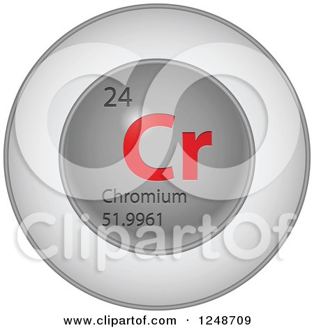 Clipart of a 3d Round Red and Silver Chromium Chemical Element Icon - Royalty Free Vector Illustration by Andrei Marincas
