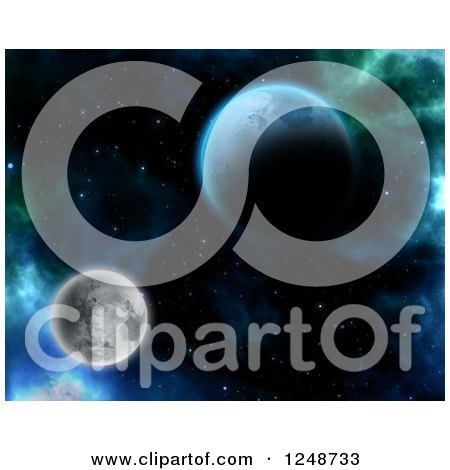 Clipart of a 3d Surrel Moon and Planet in Outer Space - Royalty Free Illustration by KJ Pargeter