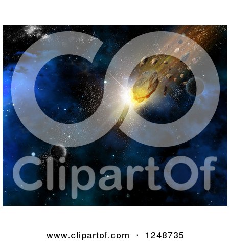 Clipart of 3d Blazing Meteorites in Outer Space - Royalty Free Illustration by KJ Pargeter