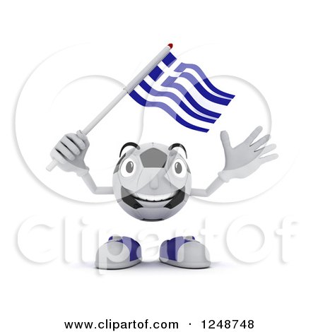 Clipart of a 3d Soccer Ball Character Waving a Greek Flag - Royalty Free Illustration by KJ Pargeter