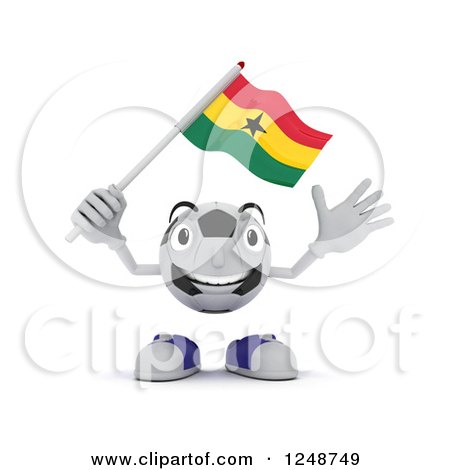Clipart of a 3d Soccer Ball Character Waving a Ghana Flag - Royalty Free Illustration by KJ Pargeter