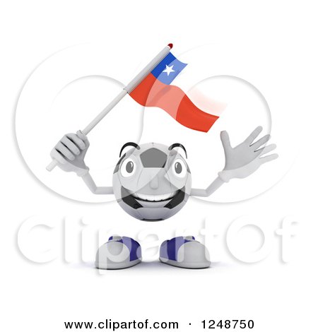 Clipart of a 3d Soccer Ball Character Waving a Chilean Flag - Royalty Free Illustration by KJ Pargeter