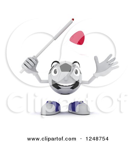 Clipart of a 3d Soccer Ball Character Waving a Japanese Flag - Royalty Free Illustration by KJ Pargeter