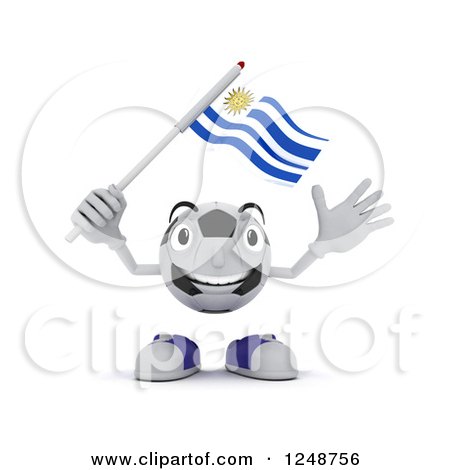 Clipart of a 3d Soccer Ball Character Waving a Uruguay Flag - Royalty Free Illustration by KJ Pargeter