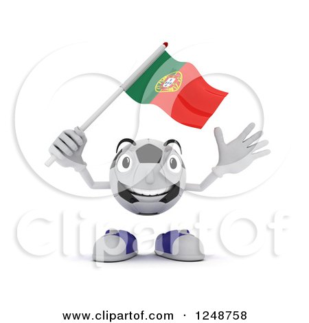 Clipart of a 3d Soccer Ball Character Waving a Portugal Flag - Royalty Free Illustration by KJ Pargeter