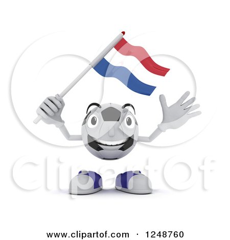 Clipart of a 3d Soccer Ball Character Waving a Netherlands Flag - Royalty Free Illustration by KJ Pargeter