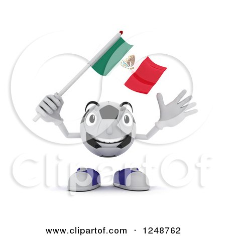 Clipart of a 3d Soccer Ball Character Waving a Mexican Flag - Royalty Free Illustration by KJ Pargeter