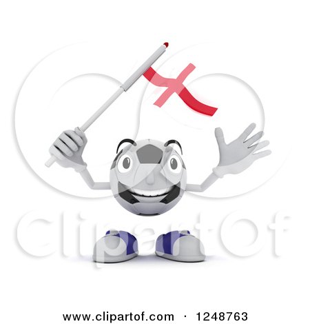 Clipart of a 3d Soccer Ball Character Waving an England Flag - Royalty Free Illustration by KJ Pargeter