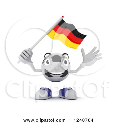 Clipart of a 3d Soccer Ball Character Waving a German Flag - Royalty Free Illustration by KJ Pargeter