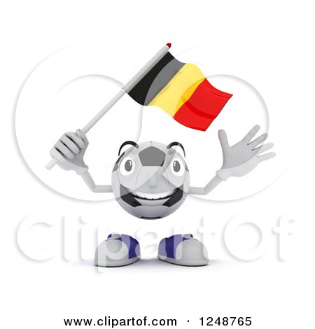 Clipart of a 3d Soccer Ball Character Waving a Belgium Flag - Royalty Free Illustration by KJ Pargeter