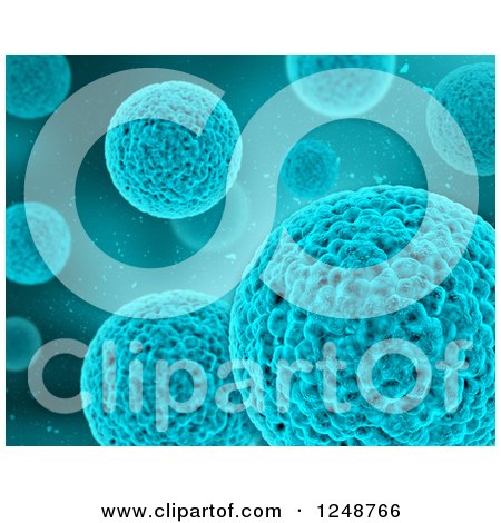 Clipart of a Background of Floating Viruses in Blue - Royalty Free Illustration by KJ Pargeter