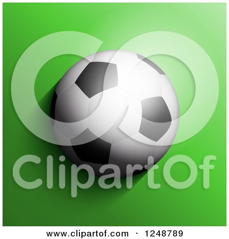 Clipart of a 3d Soccer Ball over Green - Royalty Free Vector Illustration by KJ Pargeter