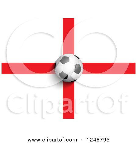 Clipart of a 3d Soccer Ball over an English Flag - Royalty Free Vector Illustration by KJ Pargeter