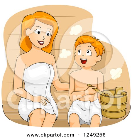 Clipart of a Mother and Son Sitting in a Sauna - Royalty Free Vector Illustration by BNP Design Studio
