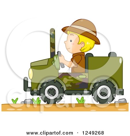 Clipart of a Blond Safari Boy Driving a Jeep - Royalty Free Vector Illustration by BNP Design Studio