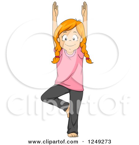 Clipart of a Red Haired Girl in a Yoga Tree Pose - Royalty Free Vector Illustration by BNP Design Studio